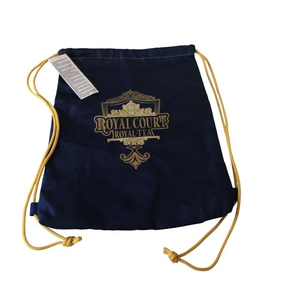Disney Cruise Lines ROYAL COURT ROYAL TEA Navy Gold Drawstring Bag With Zipper - Picture 1 of 5